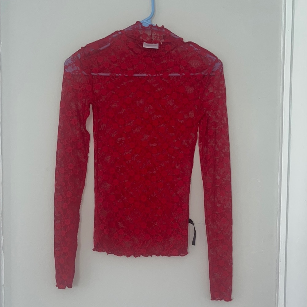 Urban Outfitters Red Lace Long Sleeve Top